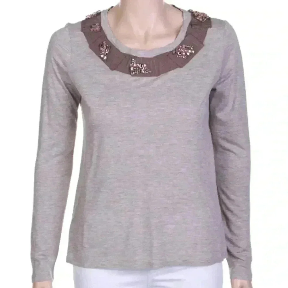 MaxMara WEEKEND jeweled jersey Knit long sleeve top size XL